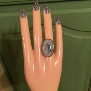 New Solar Quartz Agate 925 Silver Statement Ring.